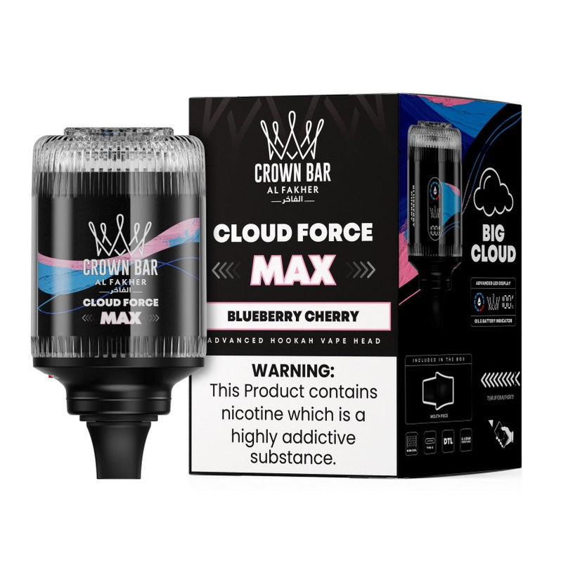 Al Fakher Crown Bar Cloud Force Max 50K Disposable E-Hookah Head 0.5%, Blueberry Cherry