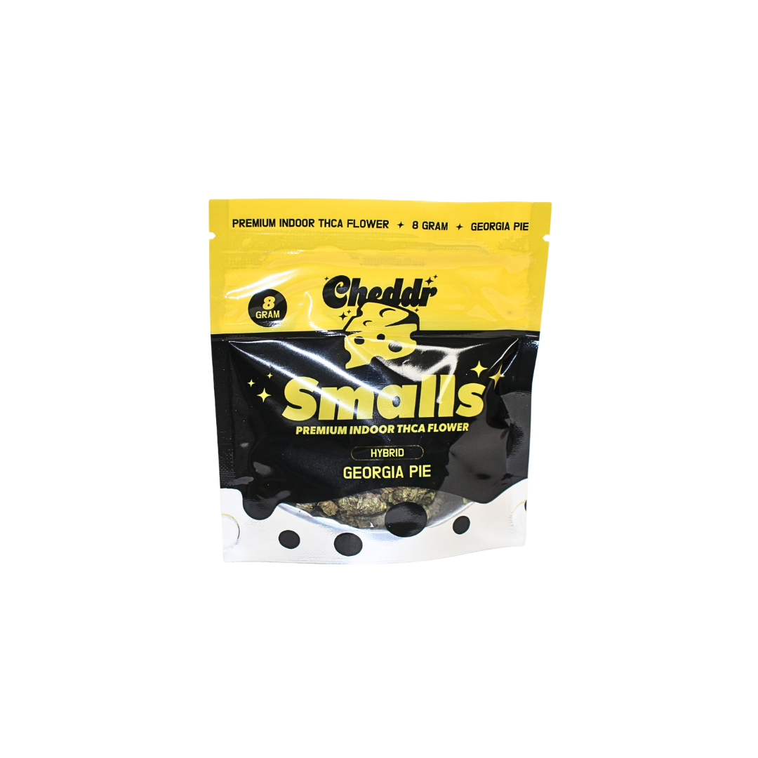 Cheddar Smalls packaging with yellow and black design on a white background