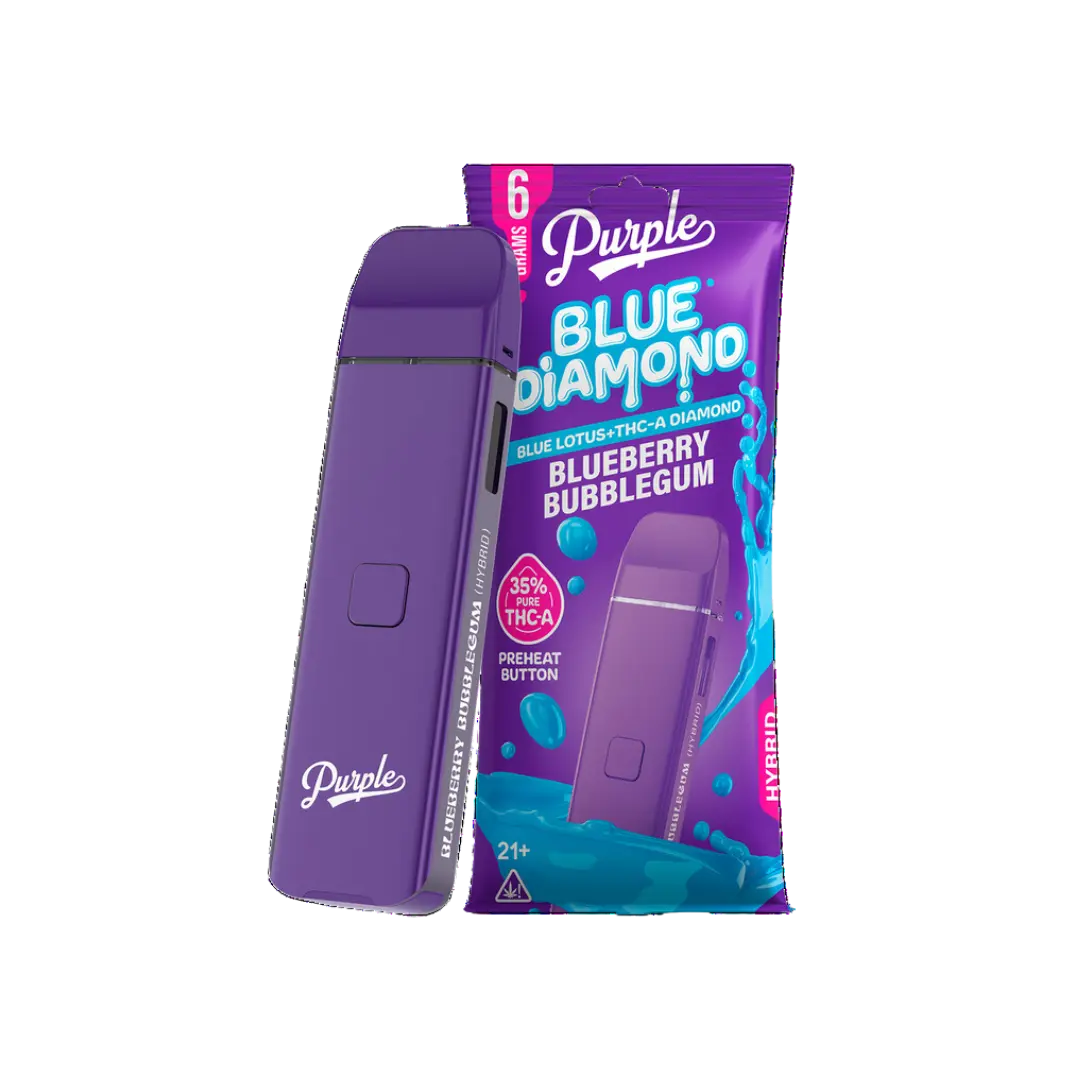 PURPLE BLUE DIAMOND BLUE LOTUS + THCA DIAMONDS 6GM DISPOSABLE PURPLE BLUE DIAMOND