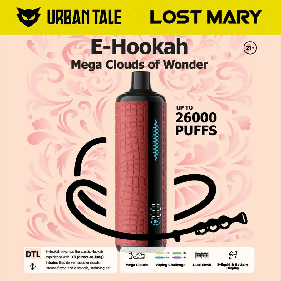 URBAN TALE X LOST MARY E-HOOKAH DISPOSABLE VAPE 26000 PUFFS LOST MARY